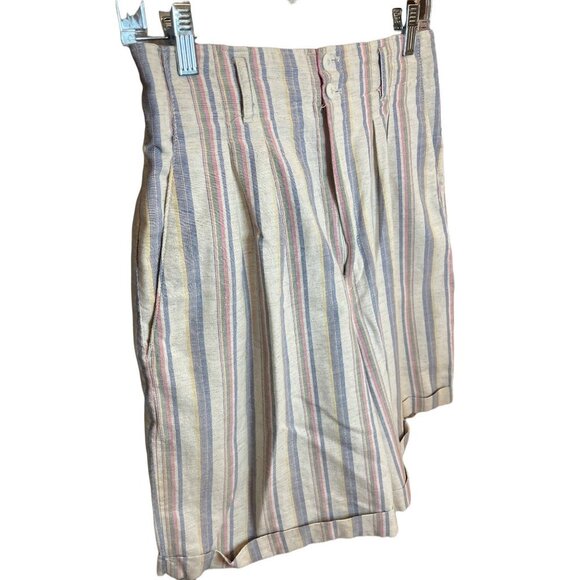 Vintage 80s KG Classics High Waisted Vertical Stripe Pastel Bermuda Shorts Sz 12 - Picture 3 of 9